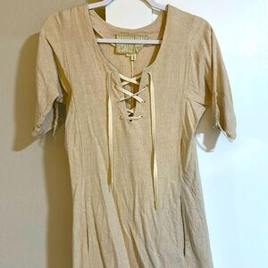distressed beige linen mini dress